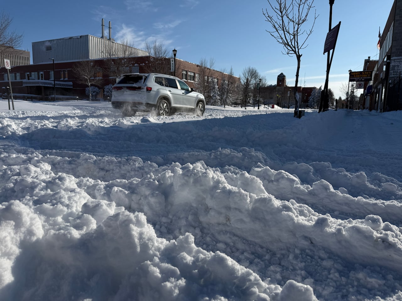 Snow on a street in Prince Albert after the recent snowfall