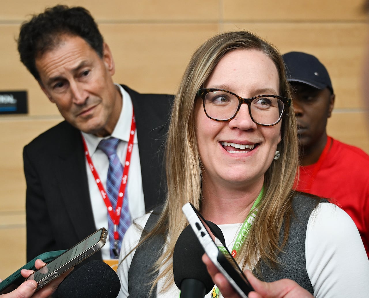 Karina Gould speaks to media at the Liberal convention in Montreal April 10 2026
