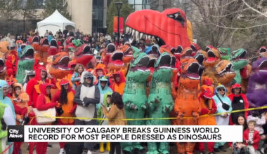 University of Calgary breaks world record for most people dressed as dinosaurs