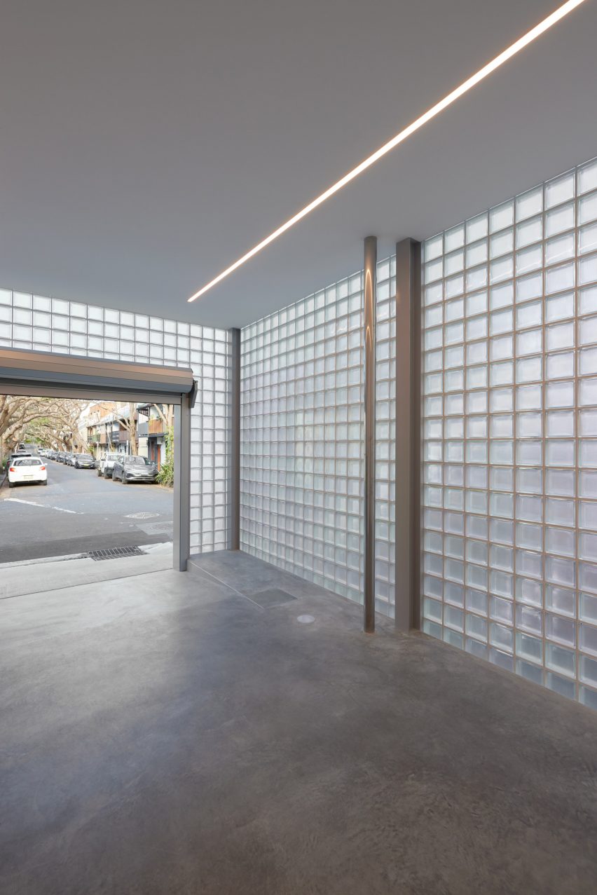 Glass brick and steel garage