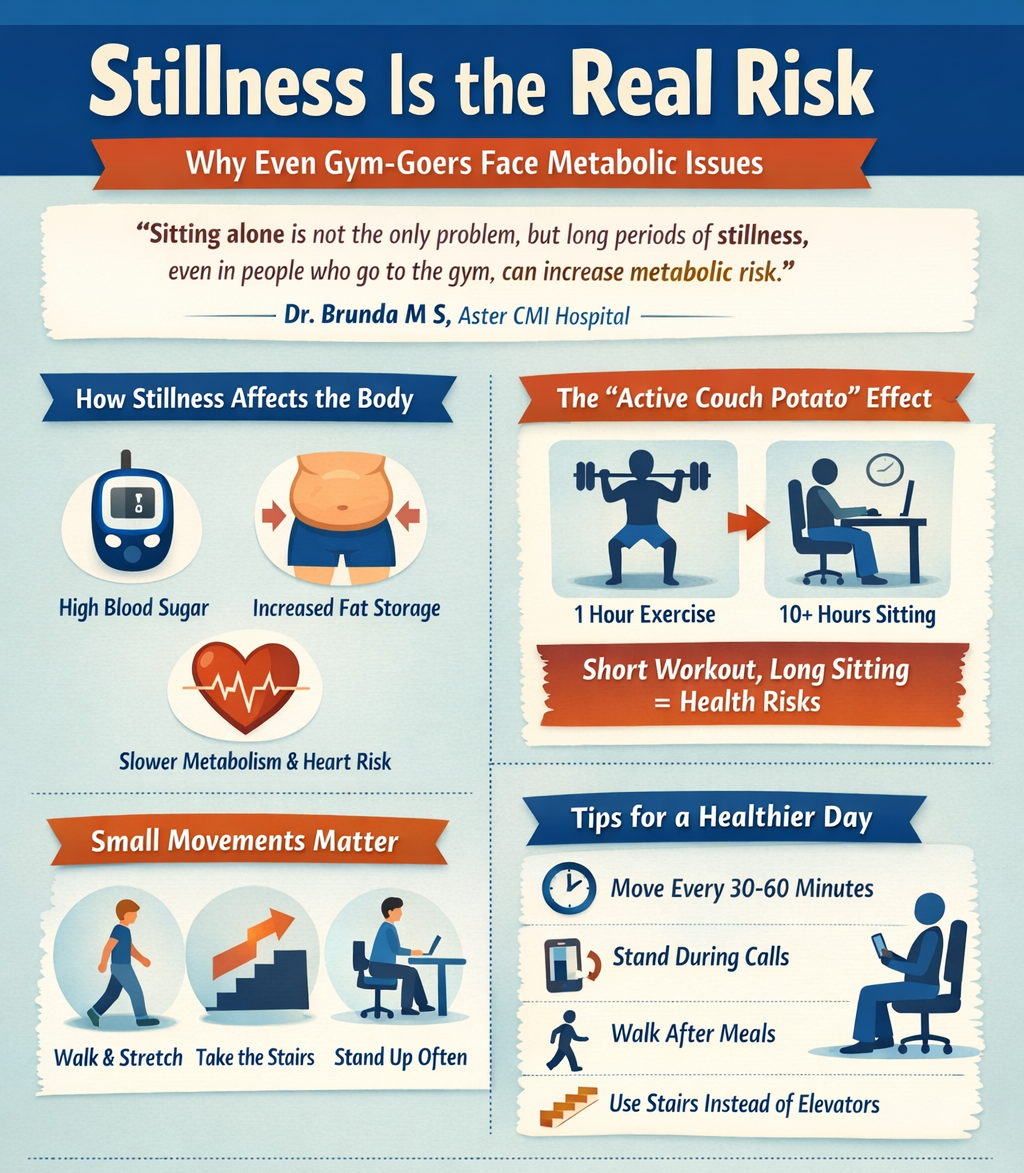 Stillness does not cause immediate harm. That is what makes it dangerous. It works quietly. sedentary life