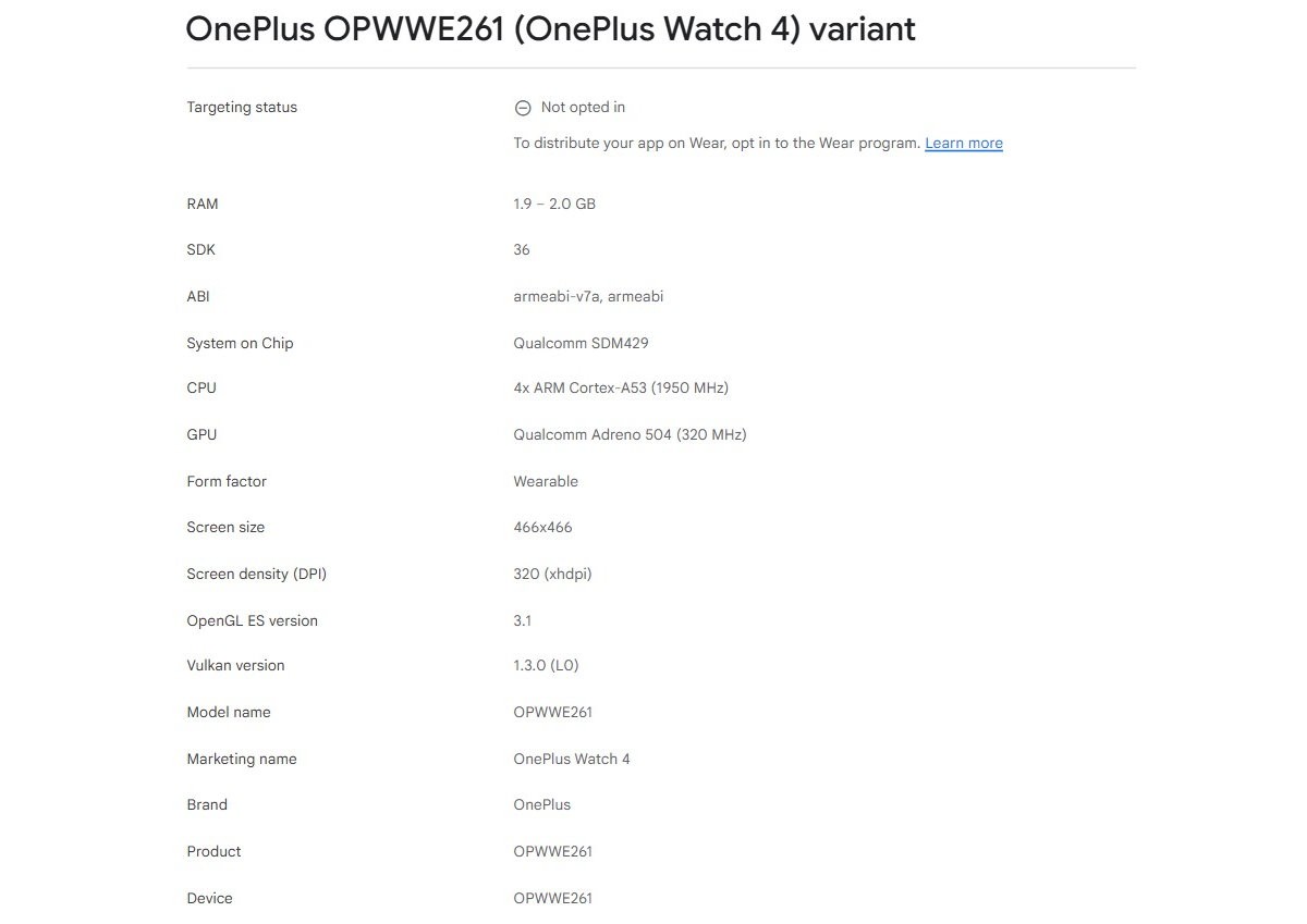 OnePlus Watch 4 shows up in the Google Play Console, here's what it looks like
