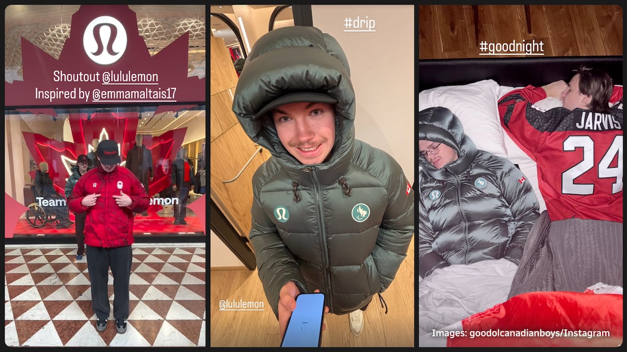 a montage of social media posts of guys wearing Lululemon Olympics gear