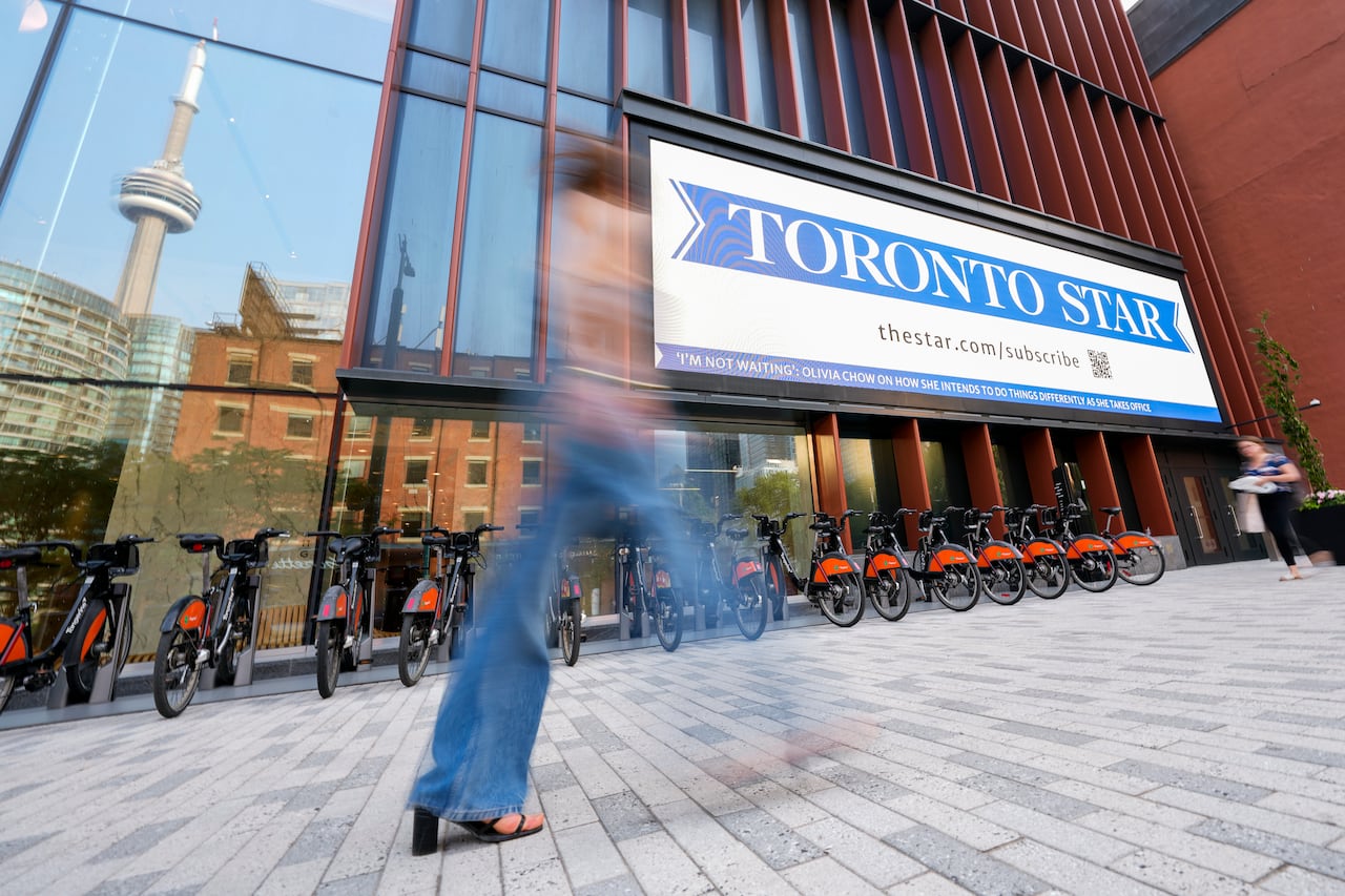 Toronto Star signage is pictured at the head office in Toronto, on Wednesday,  June 28, 2023. Postmedia and Torstar have announced a merger between the two companies.  THE CANADIAN PRESS/Andrew Lahodynskyj