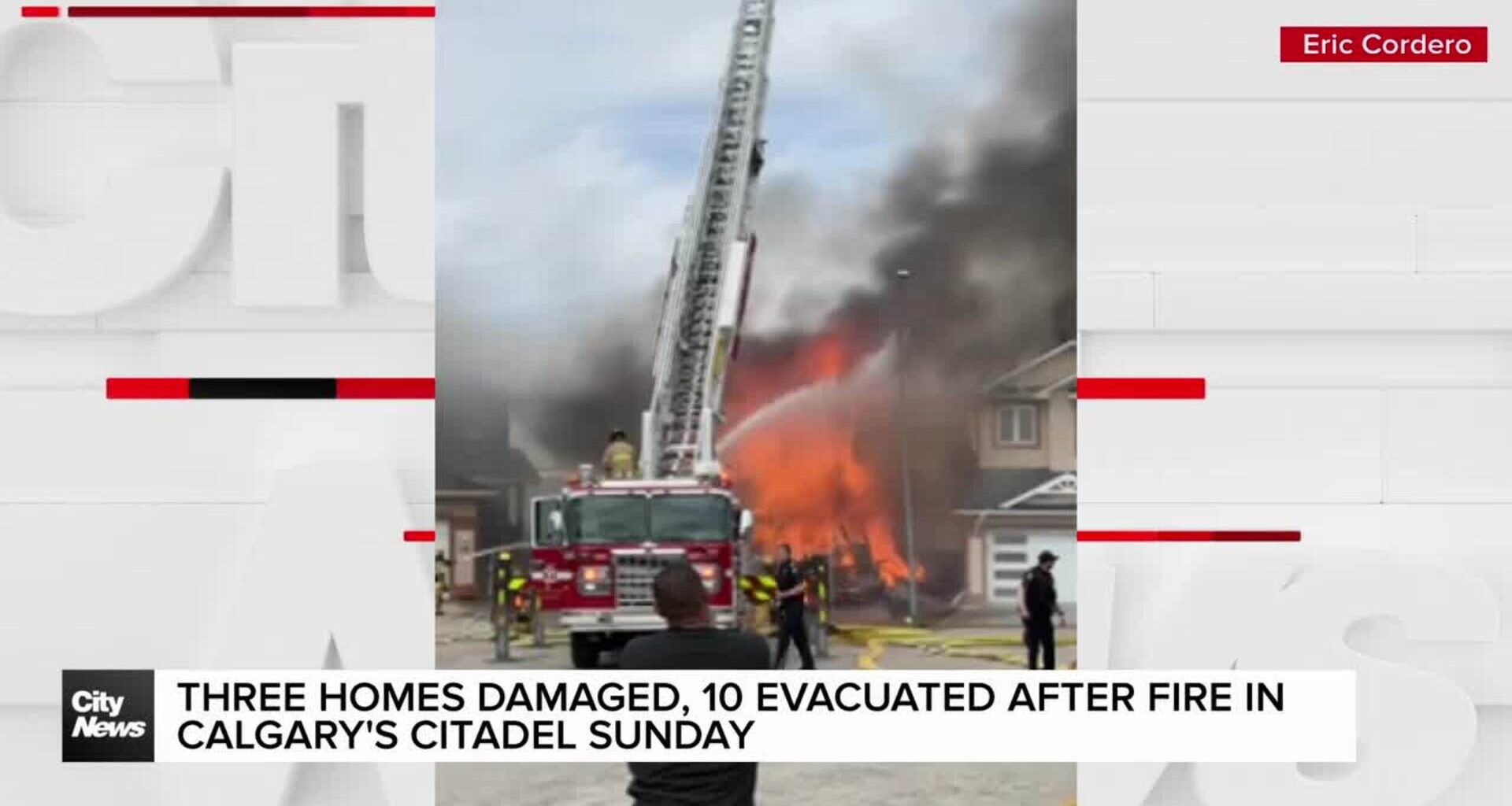 Three homes damaged, 10 evacuated after fire in Calgary's Citadel Sunday