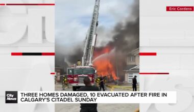 Three homes damaged, 10 evacuated after fire in Calgary's Citadel Sunday