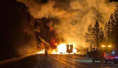 UPDATE: Clean-up ongoing as semi carrying resin catches fire on Coquihalla near Merritt