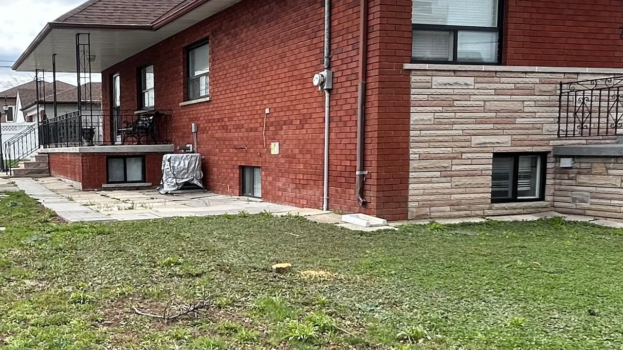 A stump and some sawdust are all that's left of a fruit tree that once grew on the front lawn at the Kirknewton Road house.