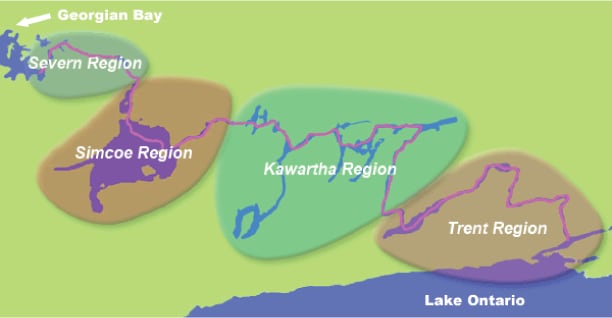 A diagram that shows the different watershed systems that go into Lake Simcoe.