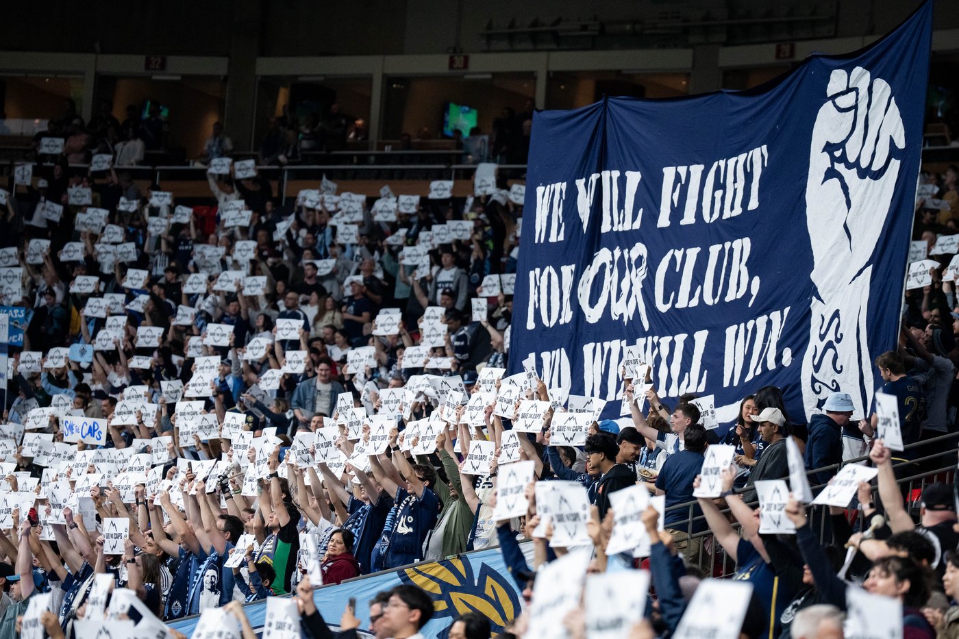 Vancouver Whitecaps fans bring ‘Save the Caps’ campaign to B.C. Place