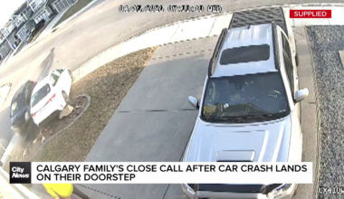 Calgary family's close call after car crash lands on their doorstep