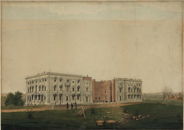 A painting by artist George Munger of the U.S. Capitol after being burned by the British in the War of 1812.