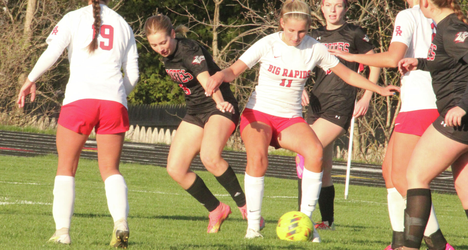 Emily Waltz (11) scored three times for Big Rapids on Wednesday.