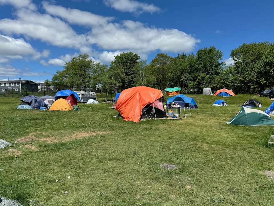 The designated homeless encampment off Green Road in Dartmouth, N.S., had about 40 people in tents and trailers as of June 5, 2024.