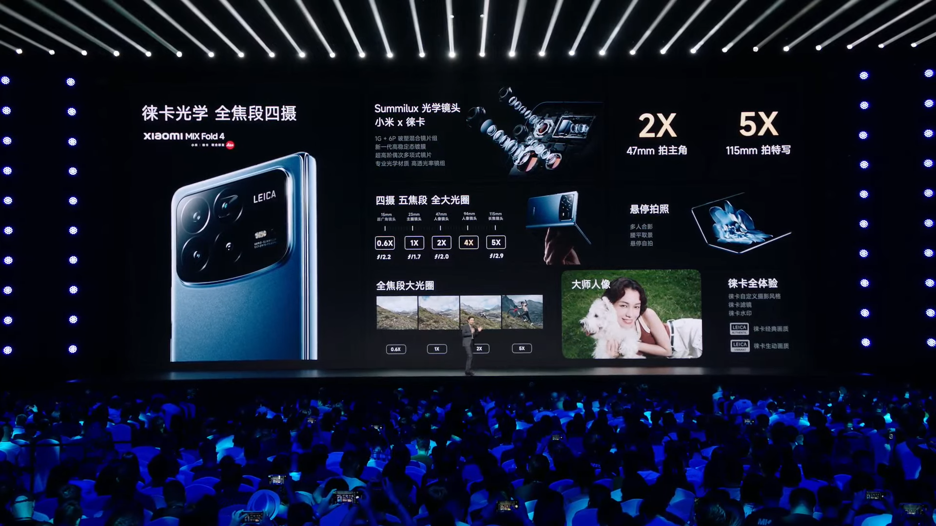 A man on stage presenting a Xiaomi phone.