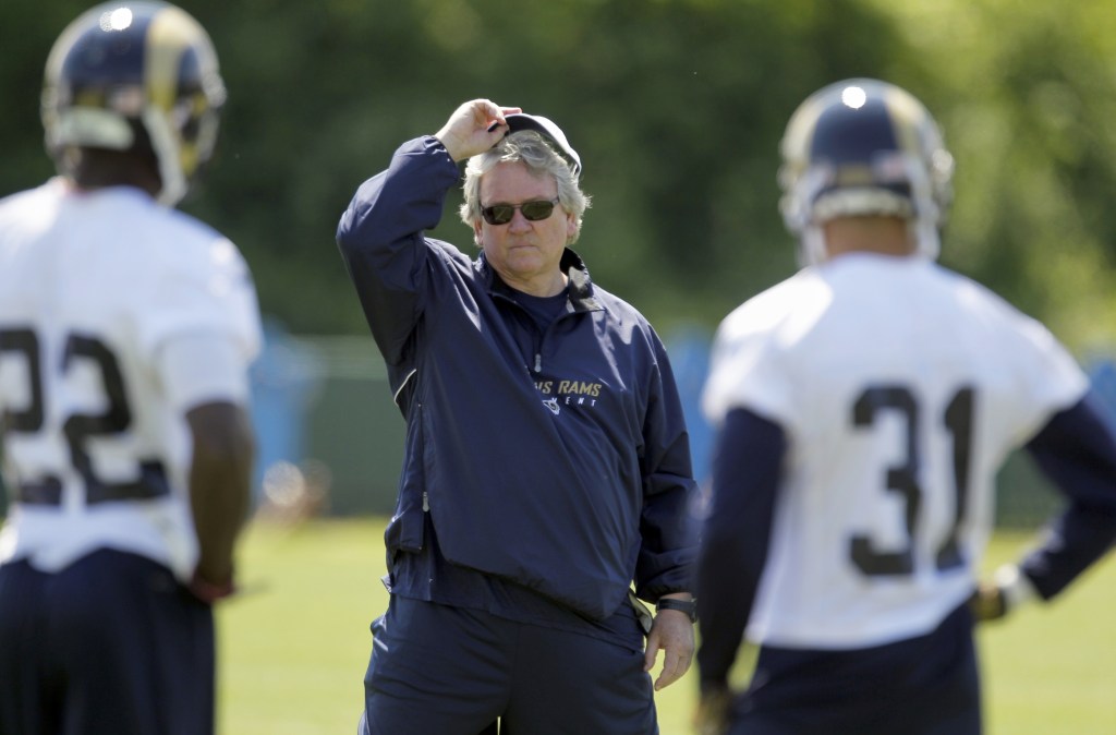 St. Louis Rams assistant head coach Dave McGinnis watches during NFL minicamp.