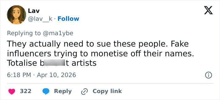 Screenshot of a tweet discussing fake influencers in a conversation about Sydney Sweeney exposing influencer’s lie.