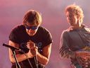 U.S. singer/songwriter Julian Casablancas, left, from The Strokes performs on the Coachella stage during the 2026 Coachella Valley Music and Arts Festival in Indio, California on April 11, 2026.