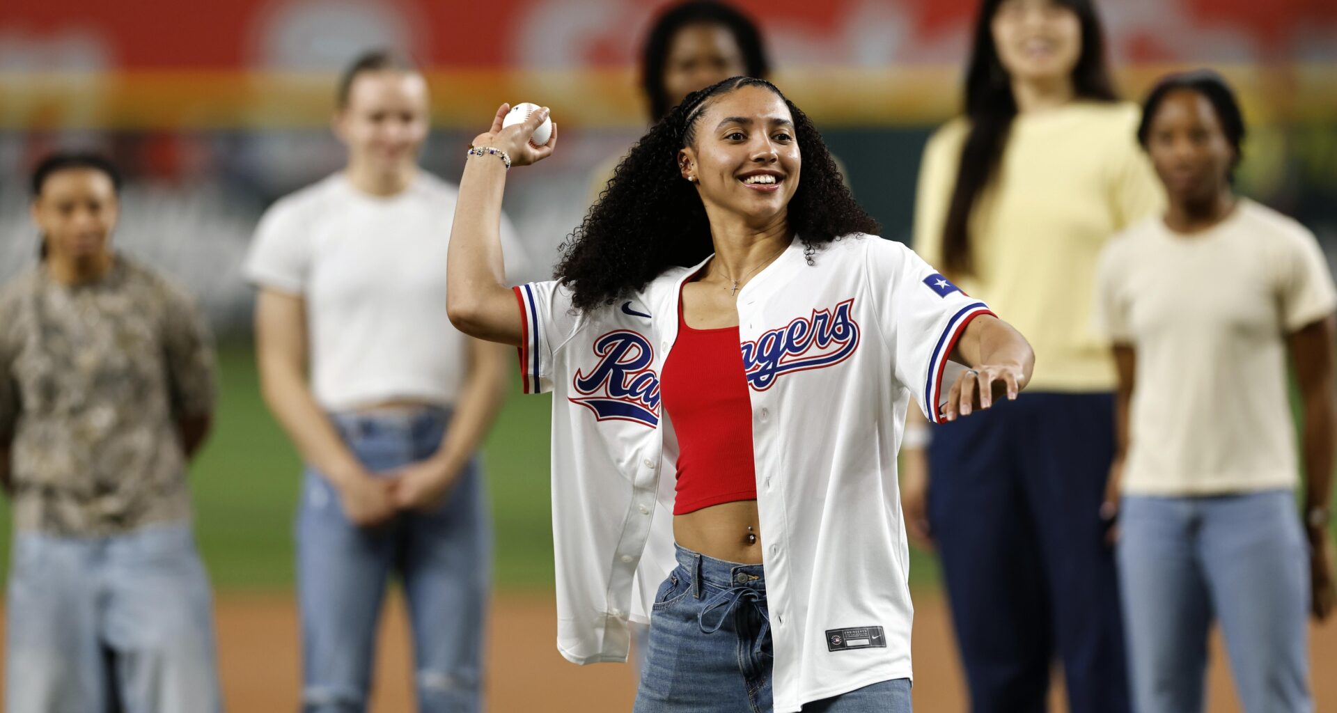 Watch Azzi Fudd Throw 1st Pitch at Rangers Game in Trending Video After Going No. 1 in WNBA Draft