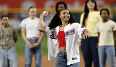Watch Azzi Fudd Throw 1st Pitch at Rangers Game in Trending Video After Going No. 1 in WNBA Draft