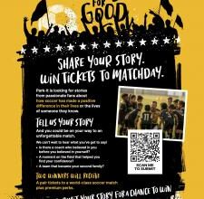 Poster for the goals for good campaign to submit stories how soccer changed your life