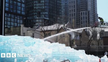Fire crews thaw rapper Drake’s giant ice installation in Toronto