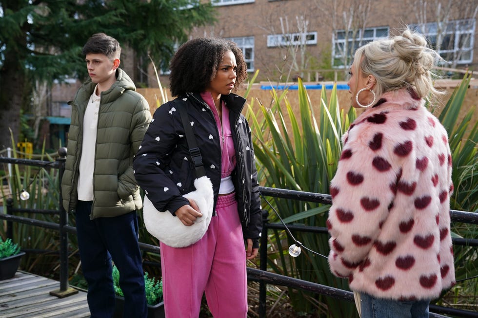 ant hutchinson, kathleen angel mcqueen and theresa mcqueen in hollyoaks