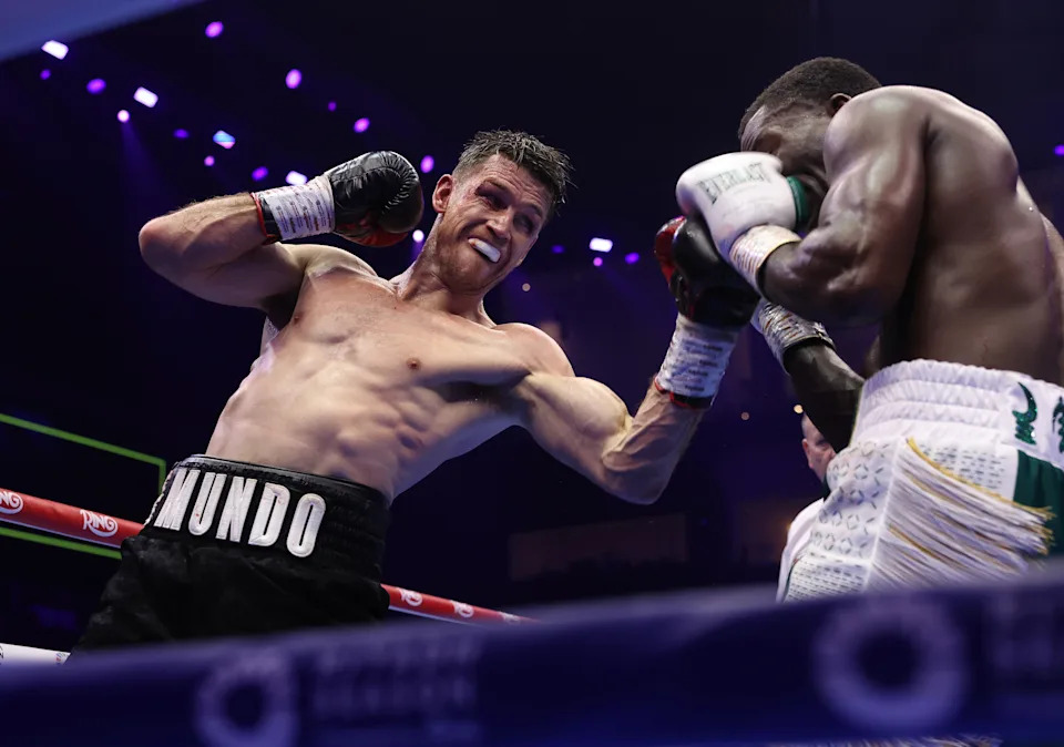 RIYADH, SAUDI ARABIA - FEBRUARY 22: Joshua Buatsi fights Callum Smith for the Interim WBO World Light Heavyweight Title Fight on the undercard of Beterbiev v Bivol 2: The Last Crescendo at Kingdom Arena on February 22, 2025 in Riyadh. (Photo by Mark Robinson/Getty Images).