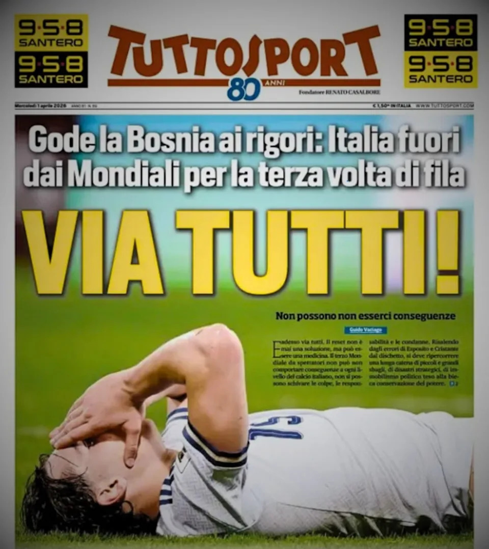 "Everyone out!" reads the front page of Italy's daily Tuttosport newspaper. (Tuttosport)