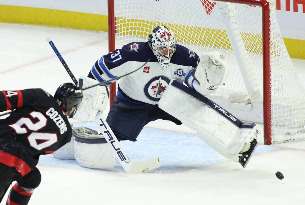 Patrick Doyle / THE CANADIAN PRESS
Goaltender Connor Hellebuyck will make his ninth consecutive start Saturday when the Jets take on the Flyers.