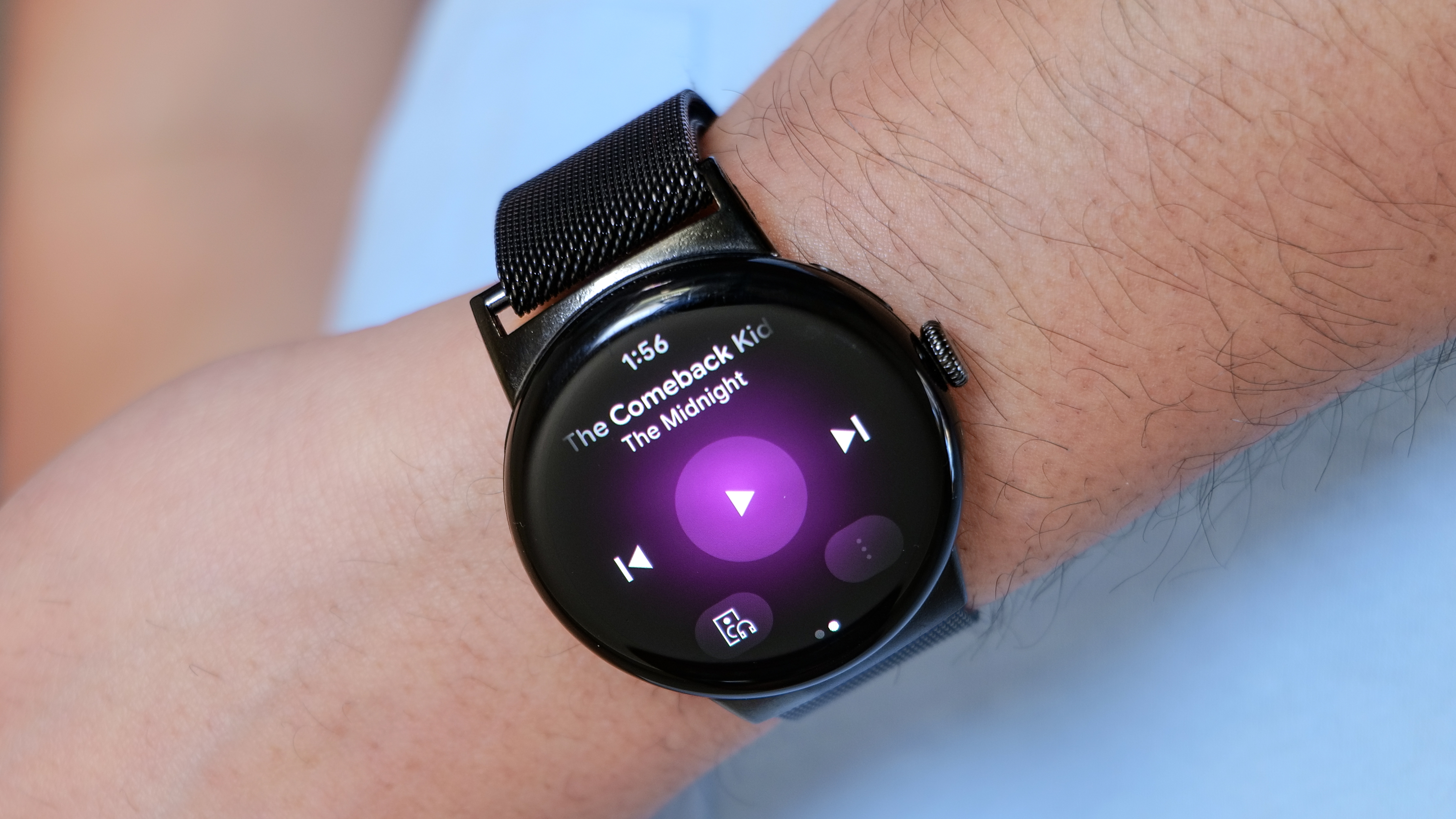 Pixel Watch showing YouTube Music app.