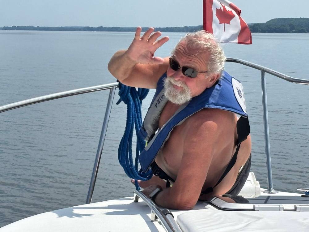 VIOLA PROWSE / FREE PRESS
Allister Mainland enjoys picturesque Rice Lake, on the Trenton-to-Picton leg of the Trent-Severn Waterway trip.