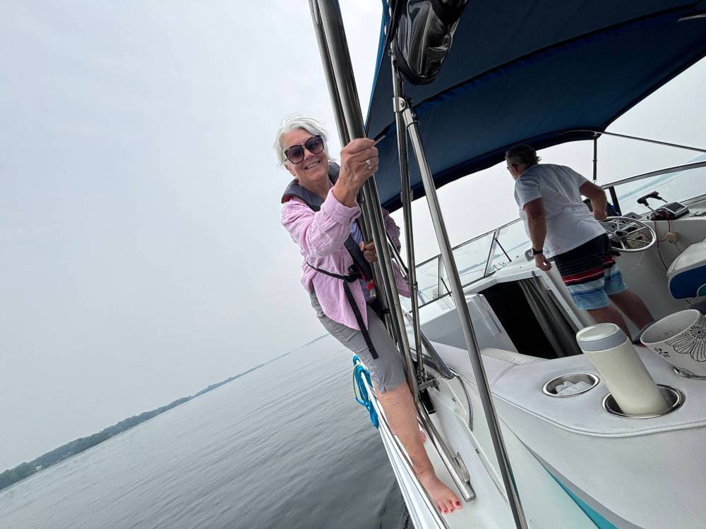 DAN PROWSE / FREE PRESS
Viola on the final leg of the Trent-Severn Waterway journey, from Kingston to Iroquois. Strolling the deck on a cruiser takes some agility!
