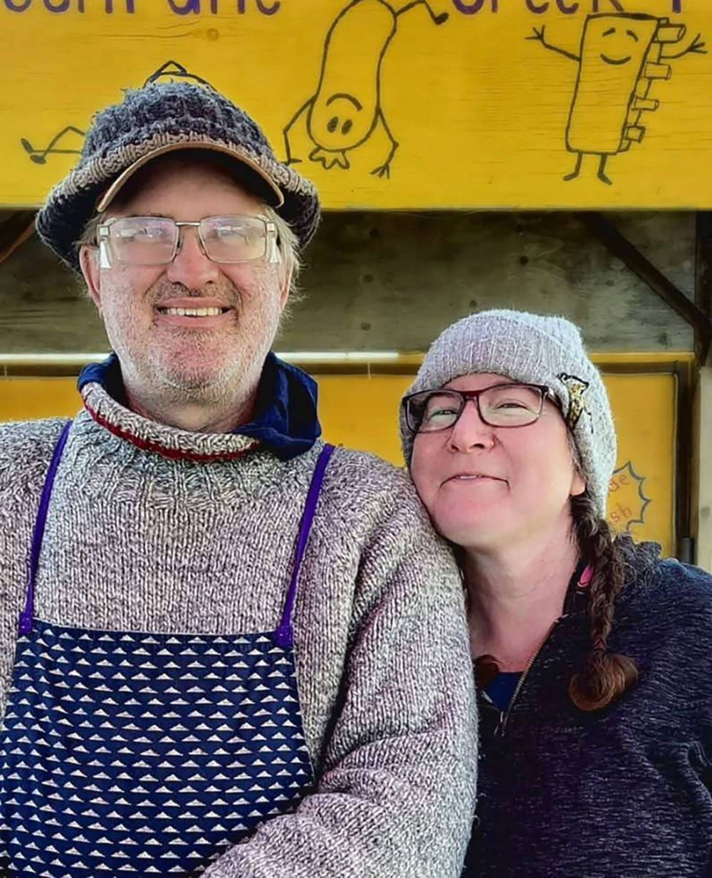Sam Stregger photo
Rudy Wall and Rebecca McKay’s hot dog cart made its debut in much warmer conditions, a June market in Selkirk in 2023.