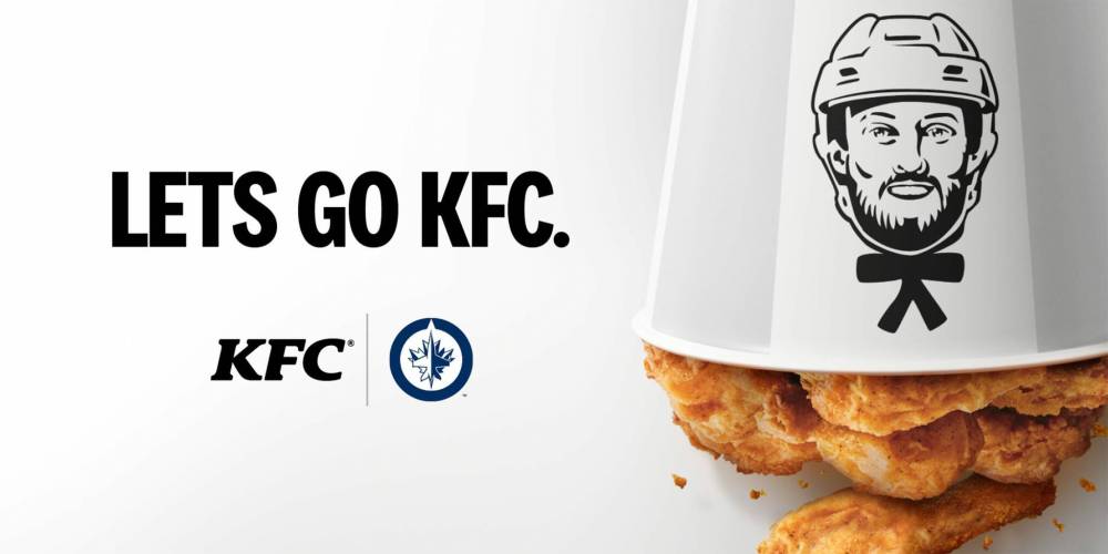 SUPPLIED
During the 2025 playoff run, KFC leaned into Kyle Connor’s “KFC” nickname, running a Stanley Cup playoff promotion that encouraged fans to wear buckets on their heads during the Winnipeg Jets series against the St. Louis Blues. The new Kyle F#*@in’ Connor meal promotion is currently on.