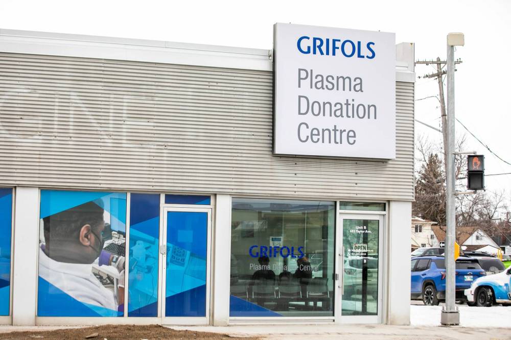 MIKAELA MACKENZIE / FREE PRESS FILES
Grifols Plasma Donation Centre on Taylor Avenue.
