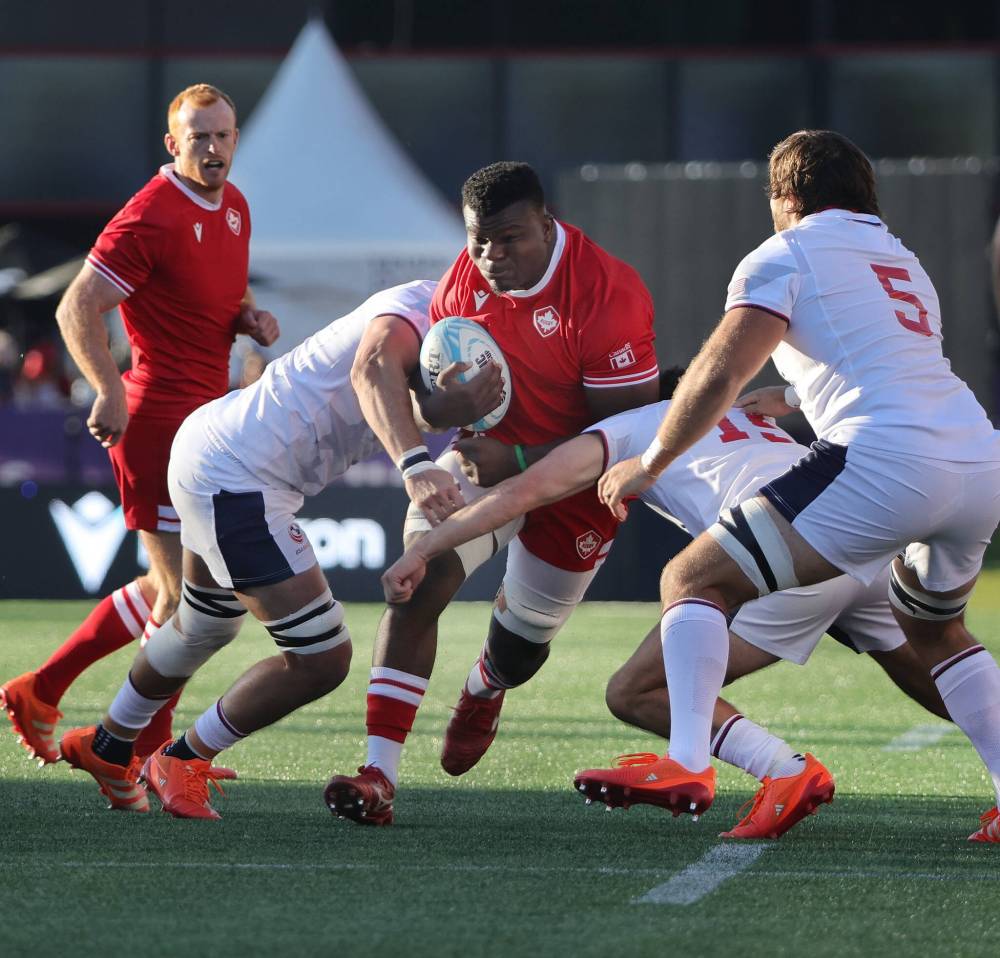 SUPPLIED
The Canadian men’s rugby team battles against the U.S. men’s squad during a match last summer. The team will play an international match in Winnipeg on July 18 for the first time in more than three decades.