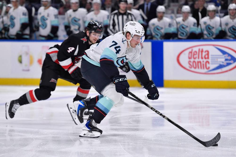 Adrian Kraus / The Associated Press Files
Seattle Kraken centre Bobby McMann is having a breakout season, with 28 goals and 45 points in 74 games.