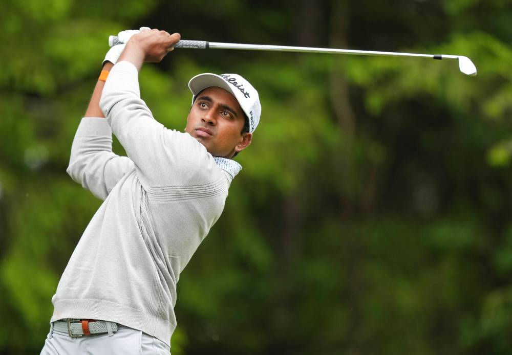 NATHAN DENETTE / THE CANADIAN PRESS FILES
Canadian Sudarshan Yellamaraju hits his tee shot on the 11th hole during first round of the RBC Canadian Open golf tournament, in Caledon, Ont., on Thursday, June 5, 2025.