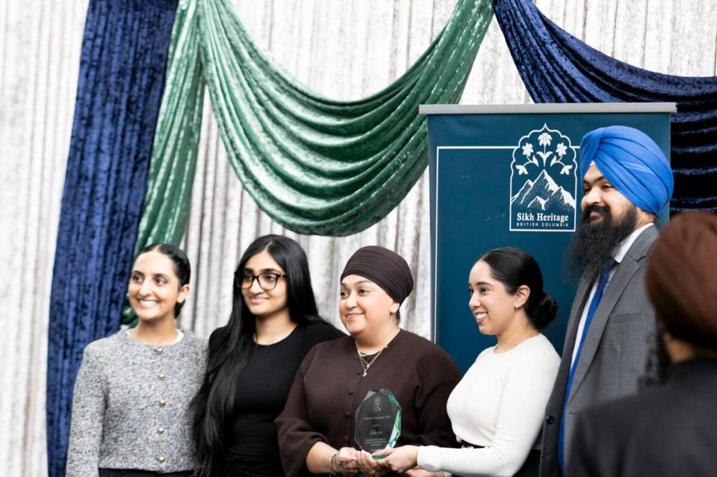Changemaker award recipient Guntaas Kaur poses with her award at the Sikh Heritage Society BC&rsquo;s official launch of Sikh Heritage Month at Surrey City Hall on Saturday, March 28. Numerous Sikh Heritage Month events are set for April. (Anna Burns/ Surrey Now-Leader)