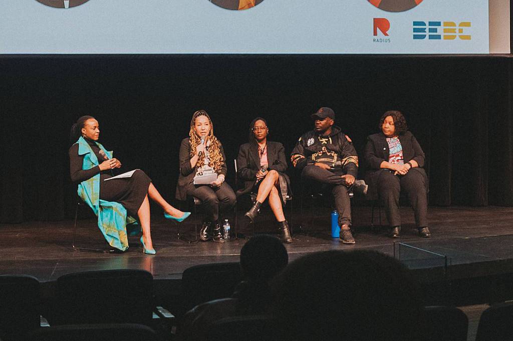 (From left to right) Speakers: Jackee Kasandy (CEO, Black Entrepreneurs and Businesses of Canada Society), Djaka Blais (Executive Director, Hogan&rsquo;s Alley Society), Nerissa Allen (President, Black Business Association of BC), Brian Serembe (Co-founder, BC Community Alliance), and Trish Mandewo (CEO, Synergy Consulting) all presented at this years Black Entrepreneurship Symposium at Surrey City Hall on March 25. (Twinklz Media/Contributed to Peace Arch News)
