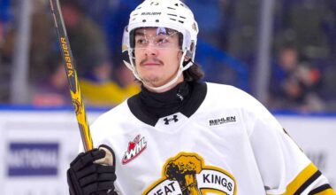 South Surrey&rsquo;s Jordan Gavin skates with Brandon Wheat Kings of the Western Hockey League during a game in 2025. (Steve Hiscock/Contributed by WHL to Surrey Now-Leader)