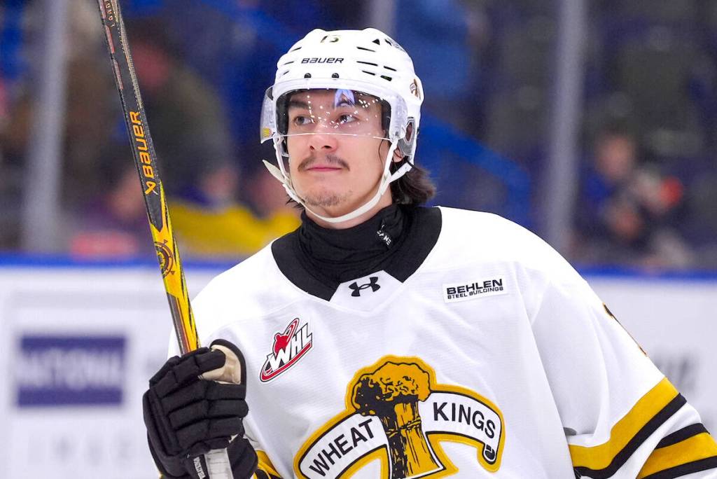 South Surrey&rsquo;s Jordan Gavin skates with Brandon Wheat Kings of the Western Hockey League during a game in 2025. (Steve Hiscock/Contributed by WHL to Surrey Now-Leader)