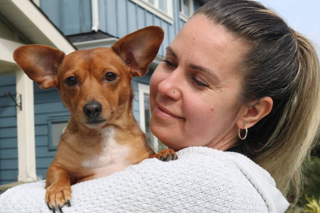 Katerina Edwards says she has been overwhelmed by the kindness the Colwood and Langford communities have shown her and her dog Lili in their time of need. (Ben Fenlon/Goldstream Gazette)