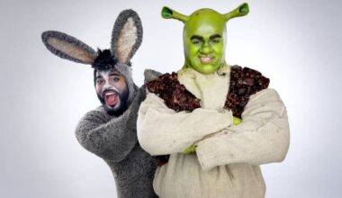 Royal City Musical Theatre&rsquo;s spring 2026 production of &ldquo;Shrek The Musical&rdquo; stars Chris Francisque as Donkey (left) and Tanner Zerr as Shrek. (Matt Reznek/Contributed to Surrey Now-Leader)