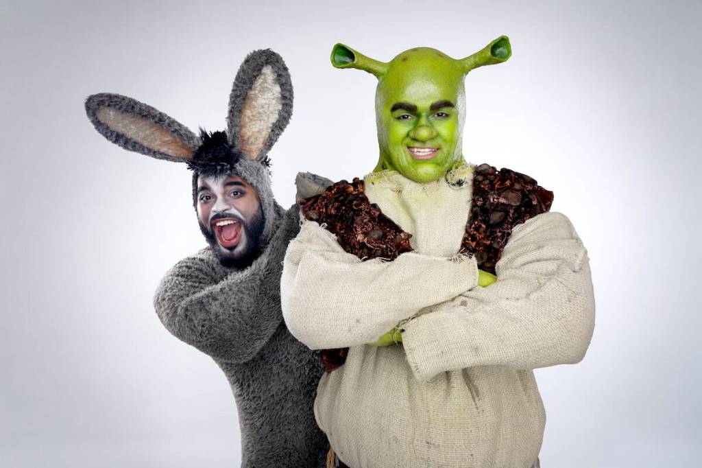 Royal City Musical Theatre&rsquo;s spring 2026 production of &ldquo;Shrek The Musical&rdquo; stars Chris Francisque as Donkey (left) and Tanner Zerr as Shrek. (Matt Reznek/Contributed to Surrey Now-Leader)