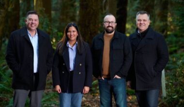 (from left) Delta city councillors Daniel Boisvert, Jennifer Johal, Dylan Kruger and Rod Binder have formed a new municipal party, One Delta, focused on &ldquo;rebuilding trust at city hall, strengthening financial oversight, and continuing city-wide improvements to Delta&rsquo;s roads and facilities.&rdquo; Nine-term former city councillor Bruce McDonald (not pictured) is the party&rsquo;s president. (One Delta/submitted photo)