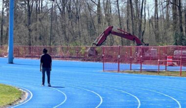 Excavation work west of Bear Creek Park Stadium track on Tuesday, April 7, 2026. (Tom Zillich/Surrey Now-Leader)