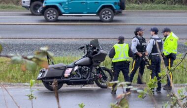 One person was rushed to hospital after a crash involving a group of motorcyclists on Hwy. 1 in Langley Saturday afternoon. (1st Due Media)