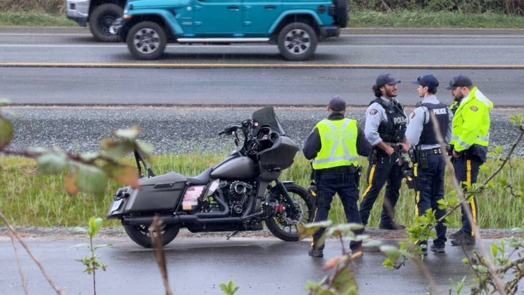 One person was rushed to hospital after a crash involving a group of motorcyclists on Hwy. 1 in Langley Saturday afternoon. (1st Due Media)